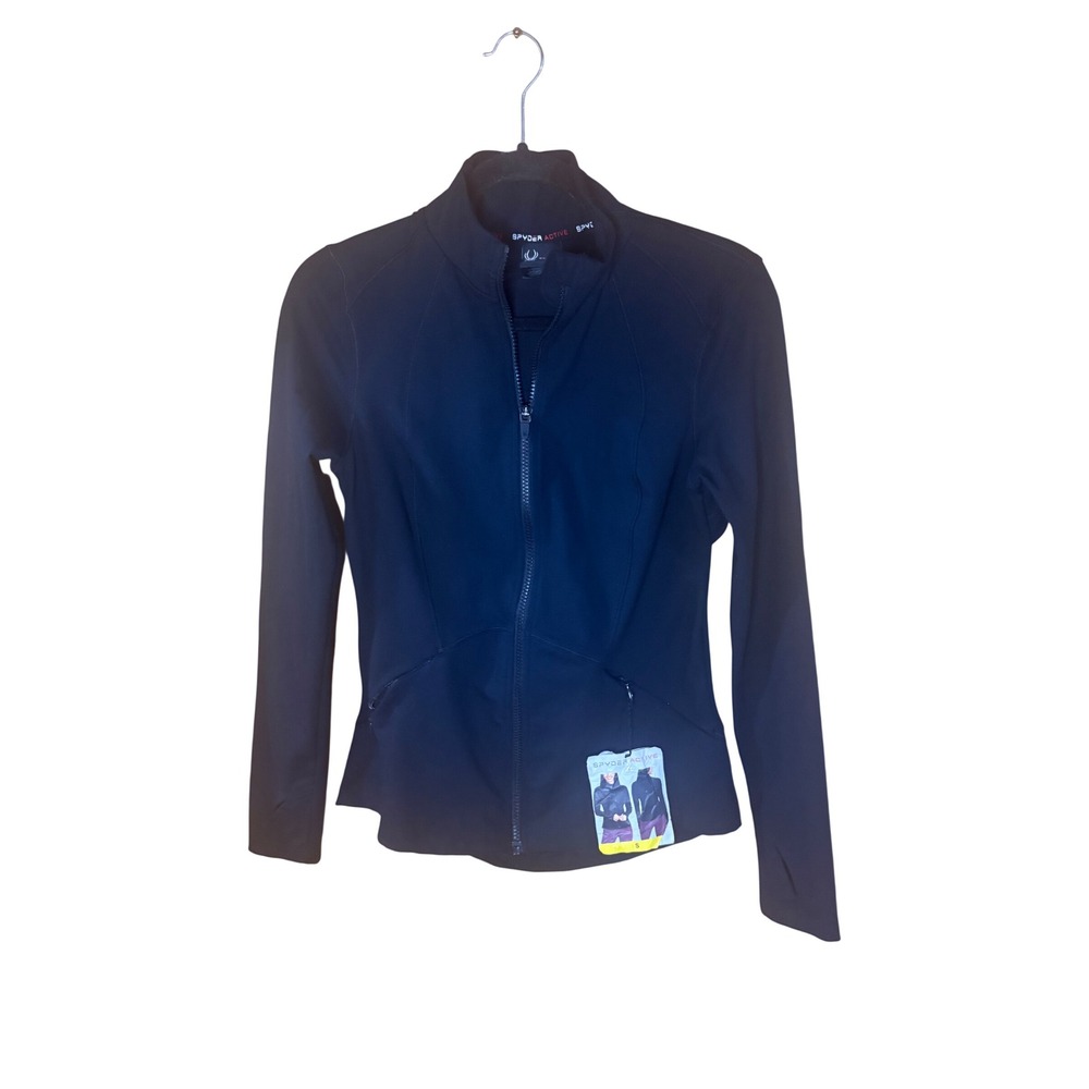 Spyder Active Womens Black Full Zip Jacket 4-Way Stretch Thumbholes Size S